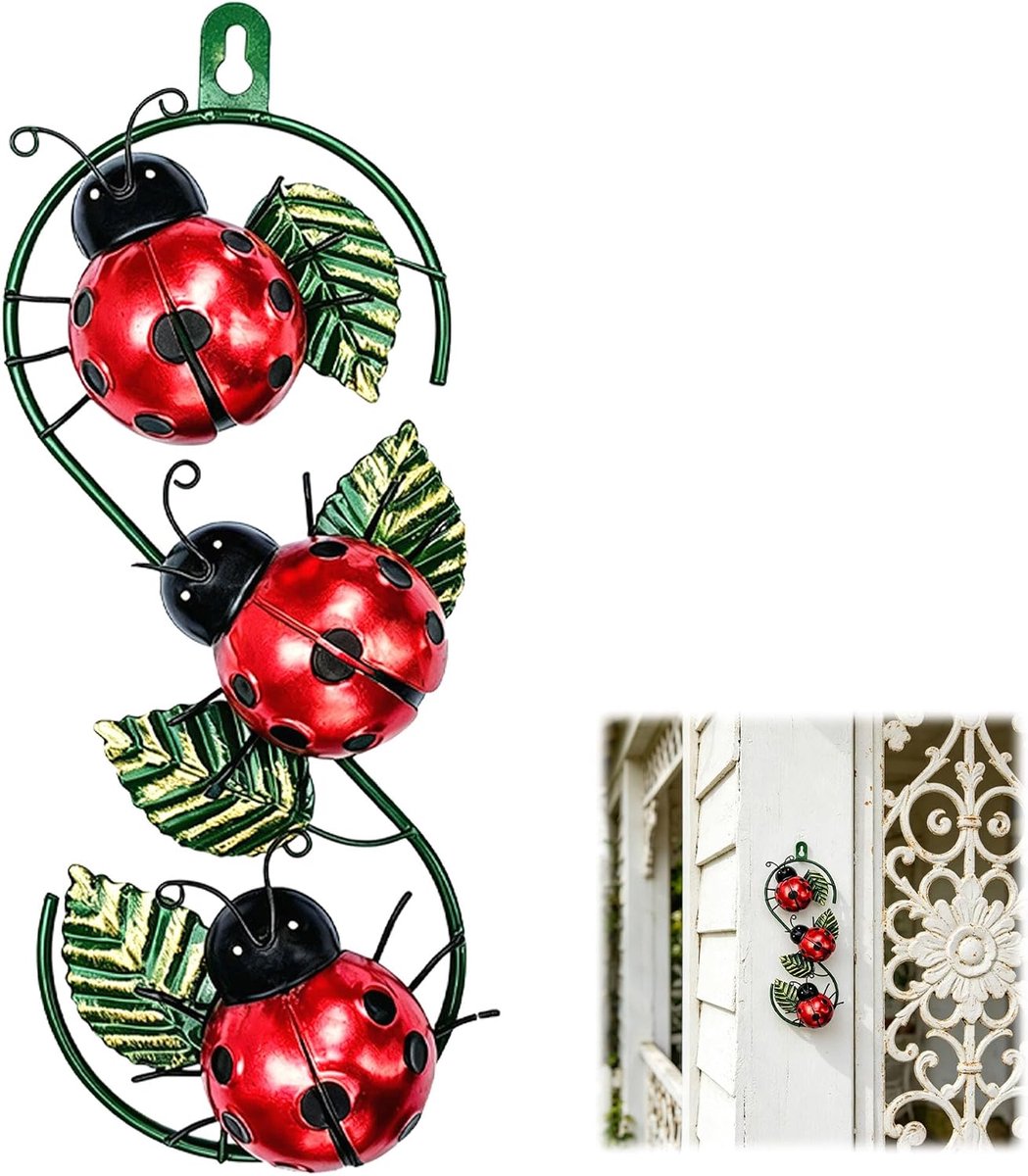 Lieveheersbeestje wanddecoratie van metaal, 3D-lieveheersbeestjessculptuur voor tuin en buiten, weerbestendige - ShopVlot