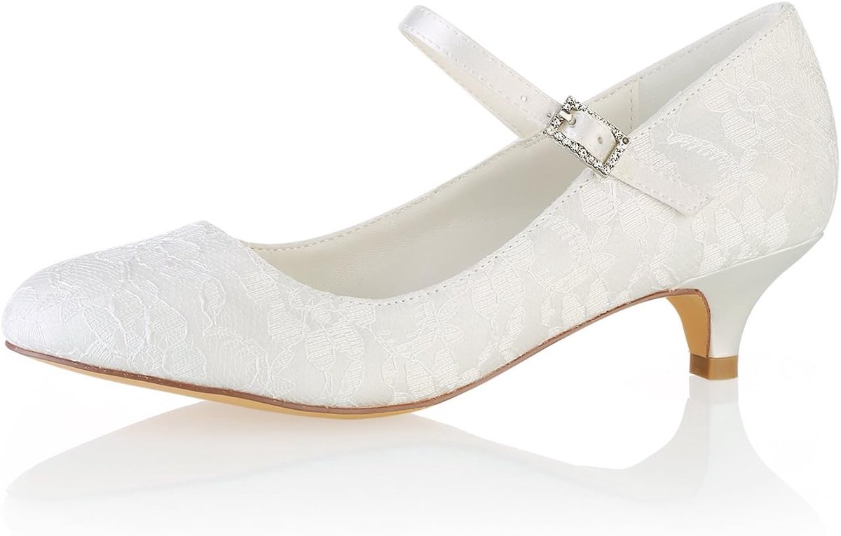 Wedding Shoes Lace Wedding Shoes Round Toe Mary Jane Bridal Shoes Kitten Heel Mother Shoes - ShopVlot