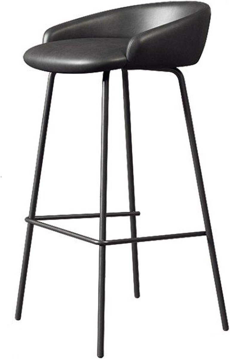 Elegant Home Decorative Bar Stool, Black Metal Leg And PU Leather Soft Mushroom, Suitable For Kitchen Sofa, Modern - ShopVlot