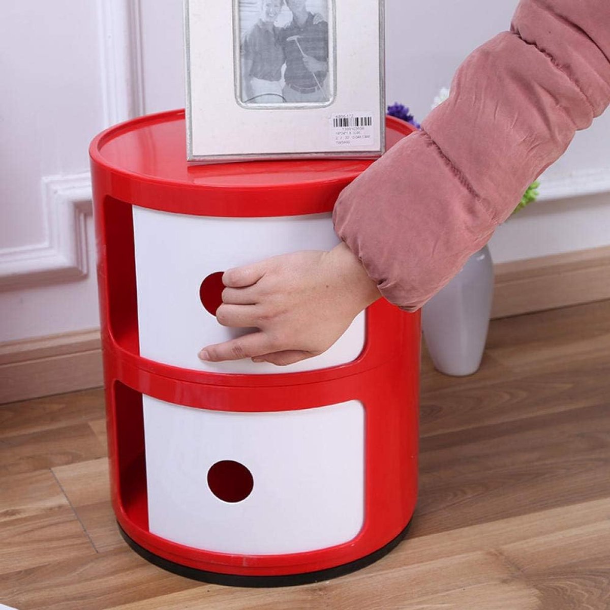 Mini bedside table plastic round locker bedroom corner simple modern free combination storage cabinet - ShopVlot