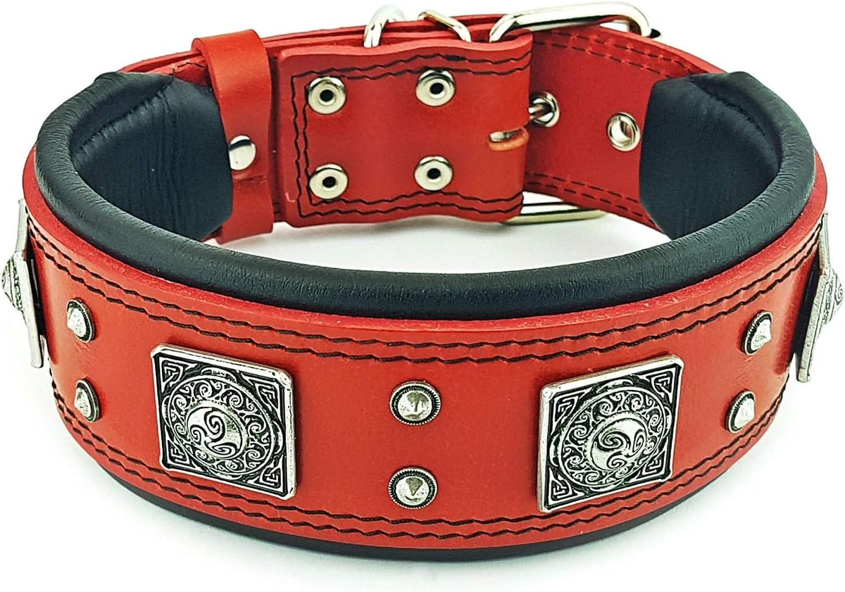 Bestia Eros collar Red for large dogs. 2.5 inches wide and softly lined. - ShopVlot
