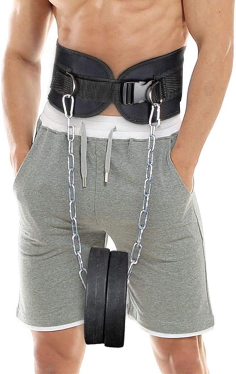 Pull-up Belt Weighted Dip Belt with Chain Double D-Ring Weightlifting Back Support Belt Home Gym Equipment Waist Belt - ShopVlot