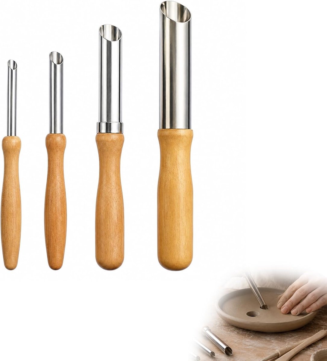 4 stuks pottenbakkersaccessoireset, pottenbakkersgereedschap, professioneel modelleergereedschap van roestvrij staal - ShopVlot