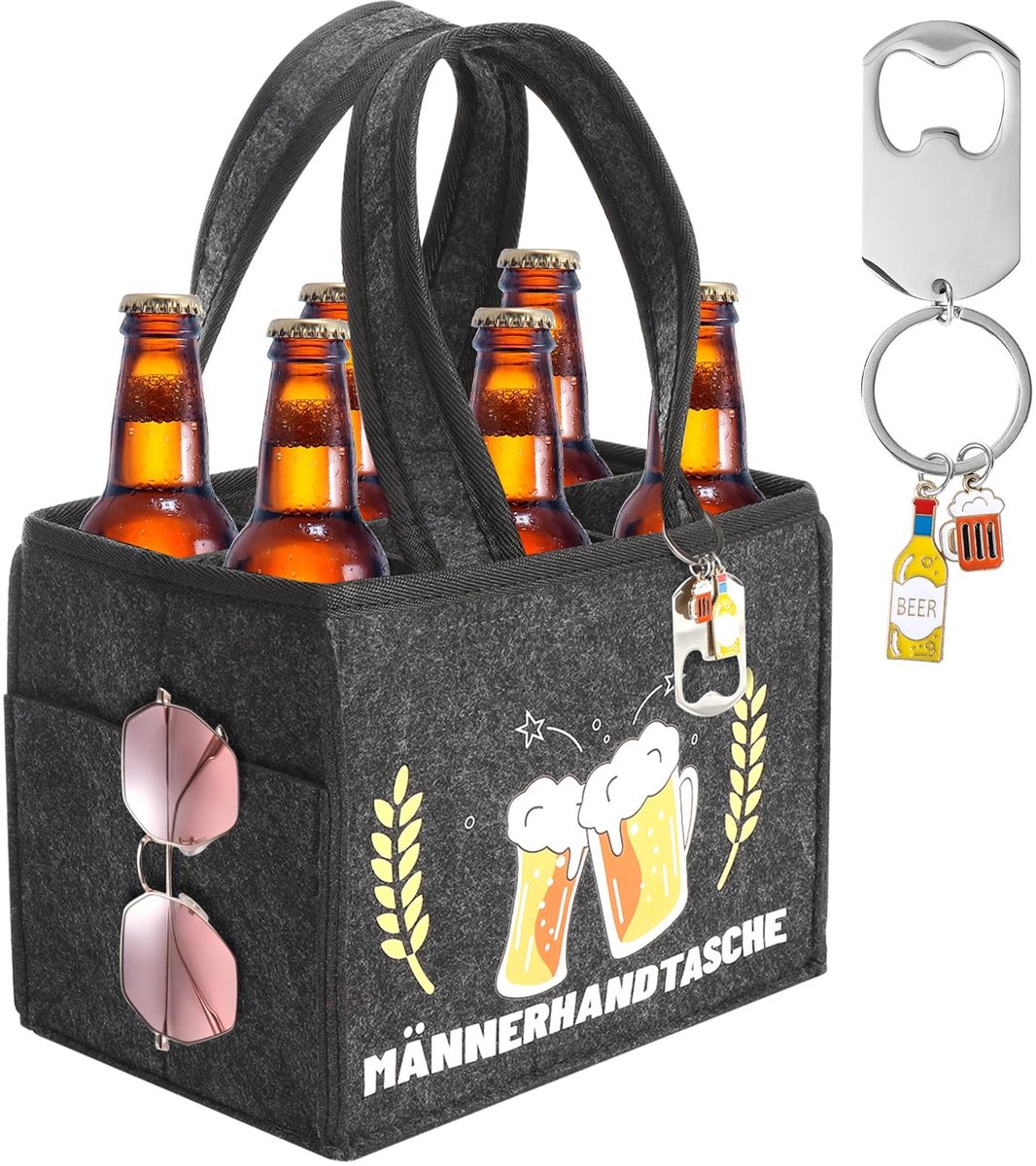 Solidchoice - Felt Bierdrager voor 6 Flessen met Opener