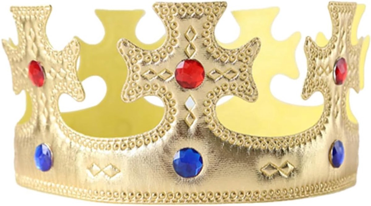 1 stuk Kroon Goud voor Koning & Prinz, Kostuumzubehör voor Fasching & Karneval, Koninklijke kroon volwassenen en kinderen, Koninklijke kroon met edelstenen Halloween, Verjaardag