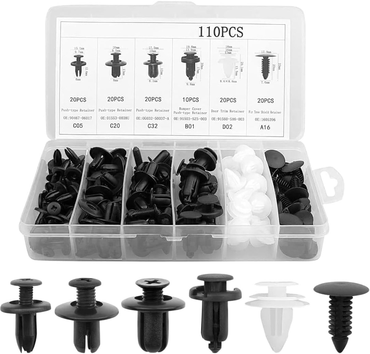 Bevestigingsclips set - 100 stuks in 6 maten - duurzaam materiaal - ideaal voor auto-onderhoud - ShopVlot