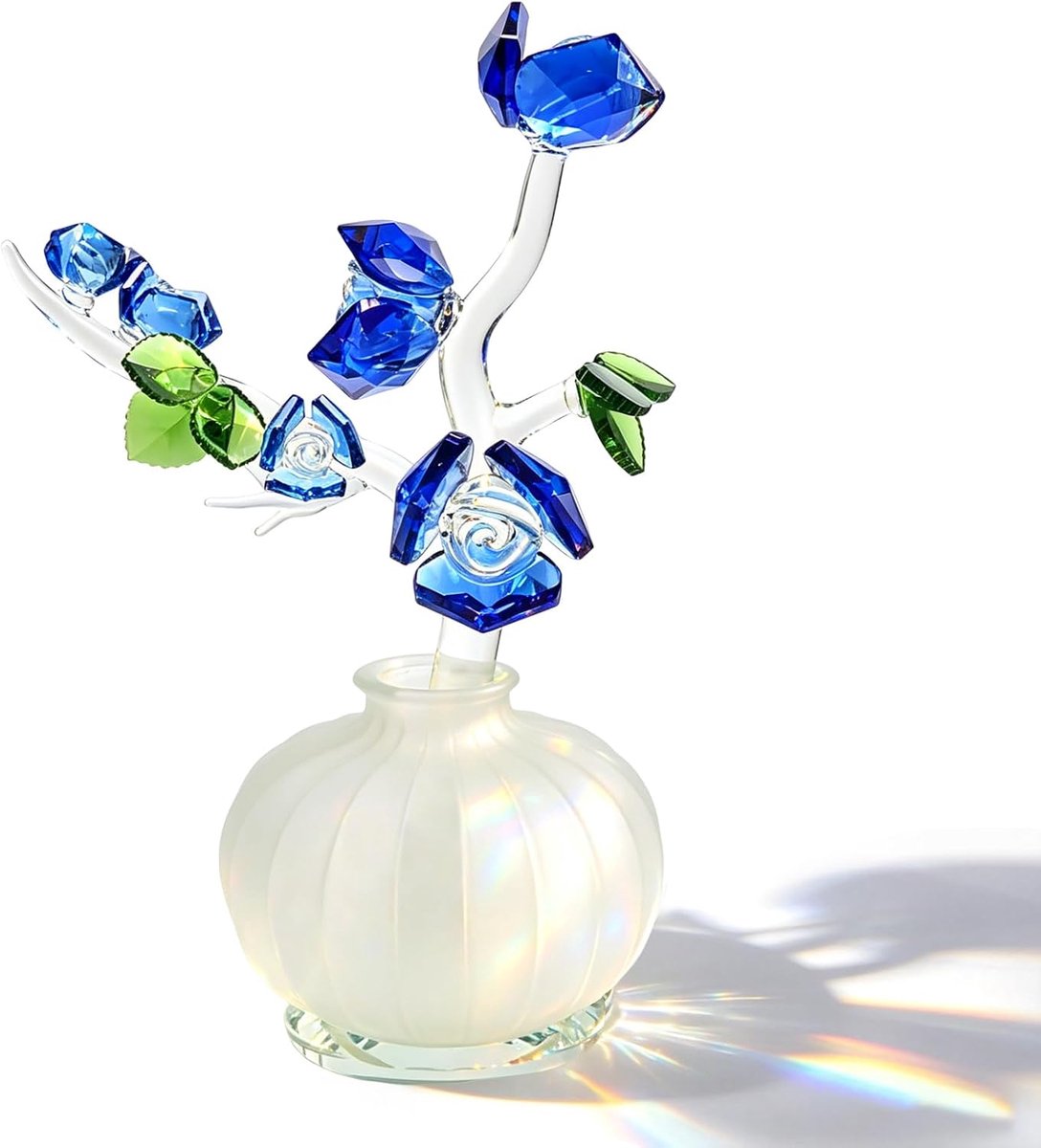 Kristallen rozenfiguur - Blauwe K9-kristal - Inclusief glazen vaas - Elegante decoratie voor vrouwen - ShopVlot