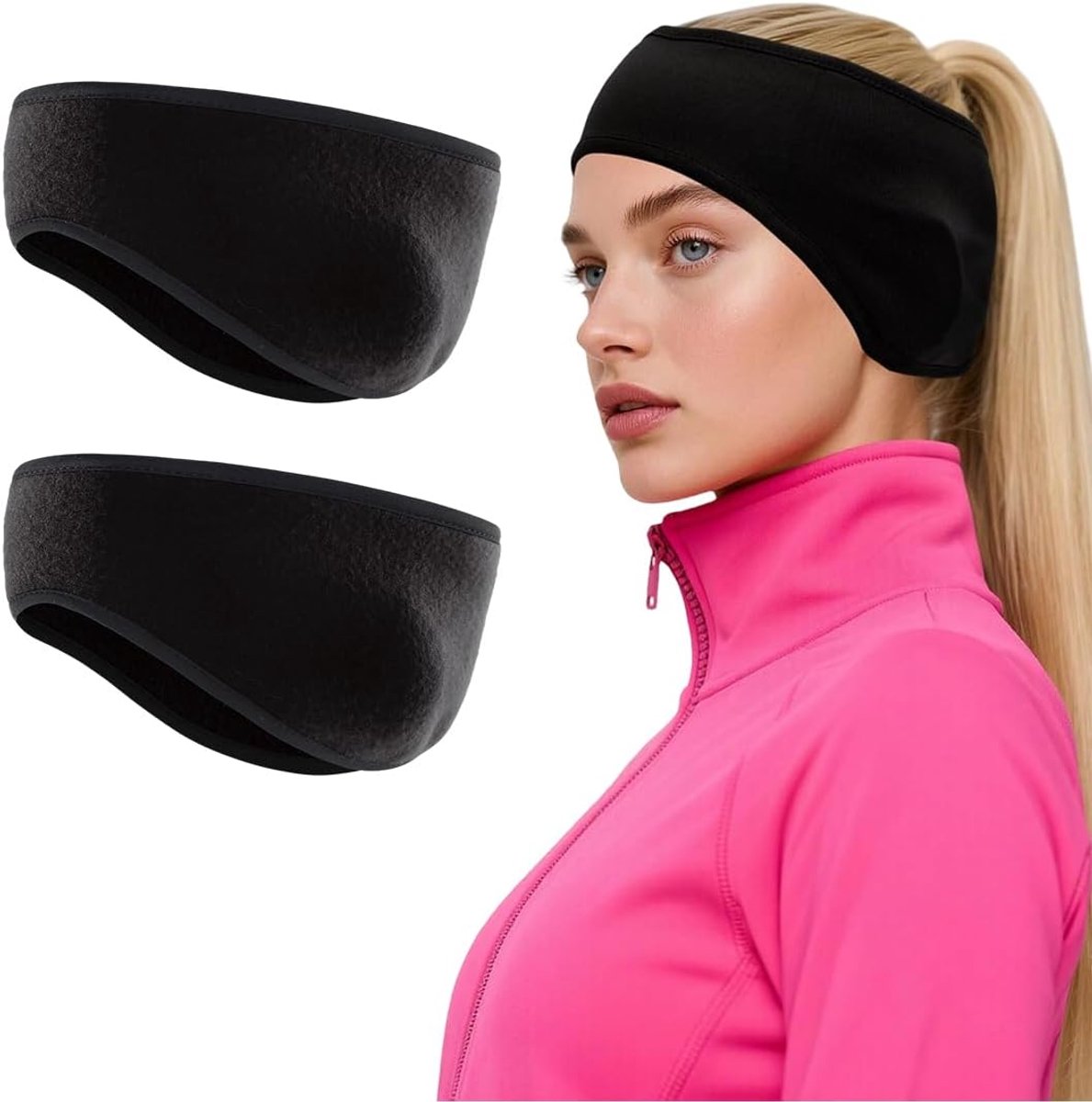 Winter hoofdtelefoon set - 2 stuks - zwart - winddicht - perfect voor joggen - ShopVlot