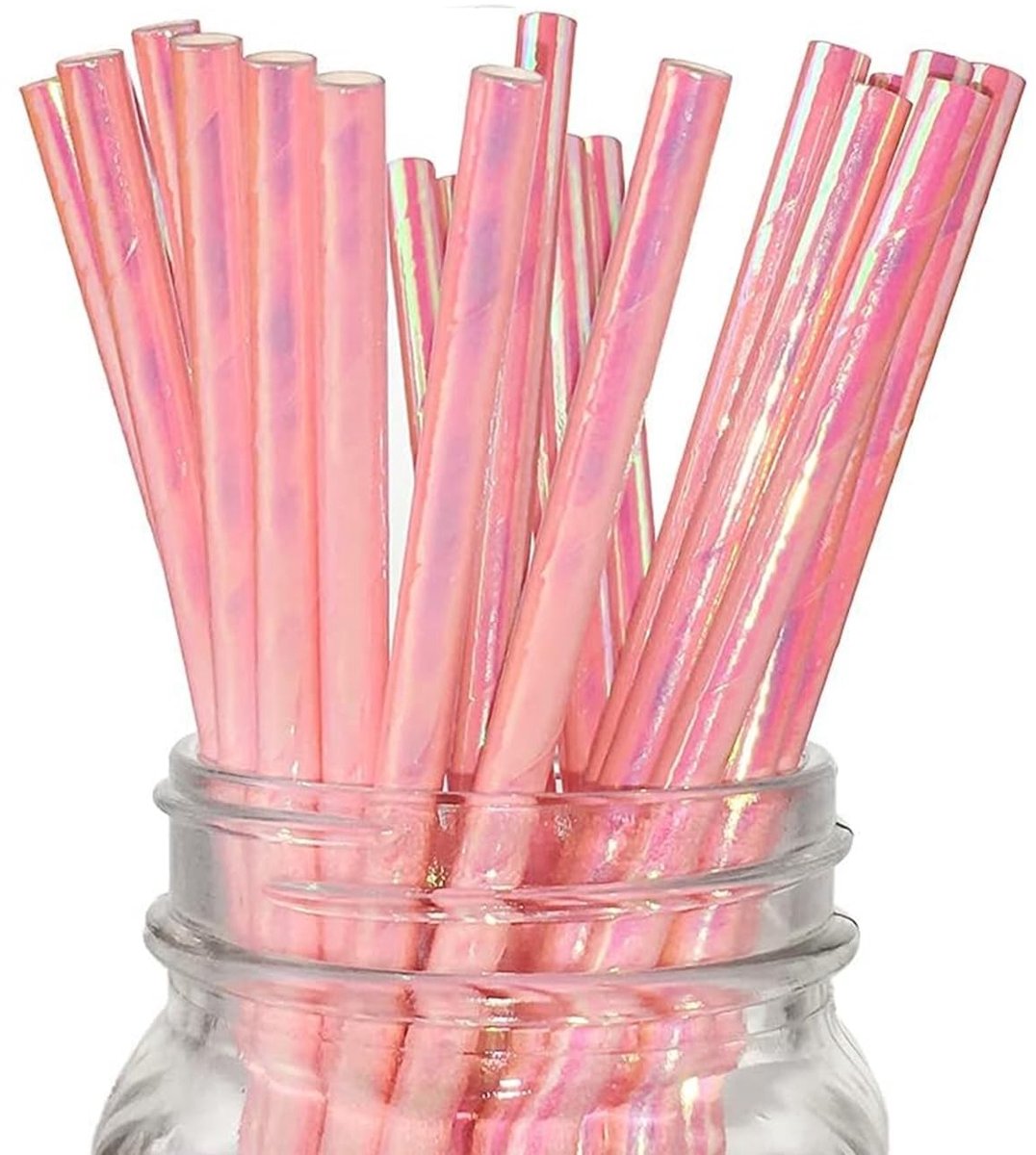 Solidchoice - 100 Stuks Iriserende Roze Papieren Drinkrietjes