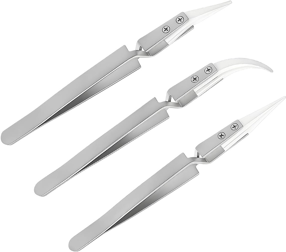 Set van 3 keramische pincetten - precisiepincet - antimagnetisch ontwerp - ideaal voor delicate reparaties - ShopVlot