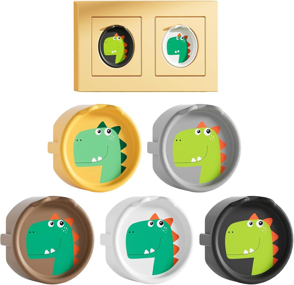 Stopcontactbescherming voor baby's - siliconen doppen - dinosaurus-design - kinderbeveiliging en stofdicht - ShopVlot