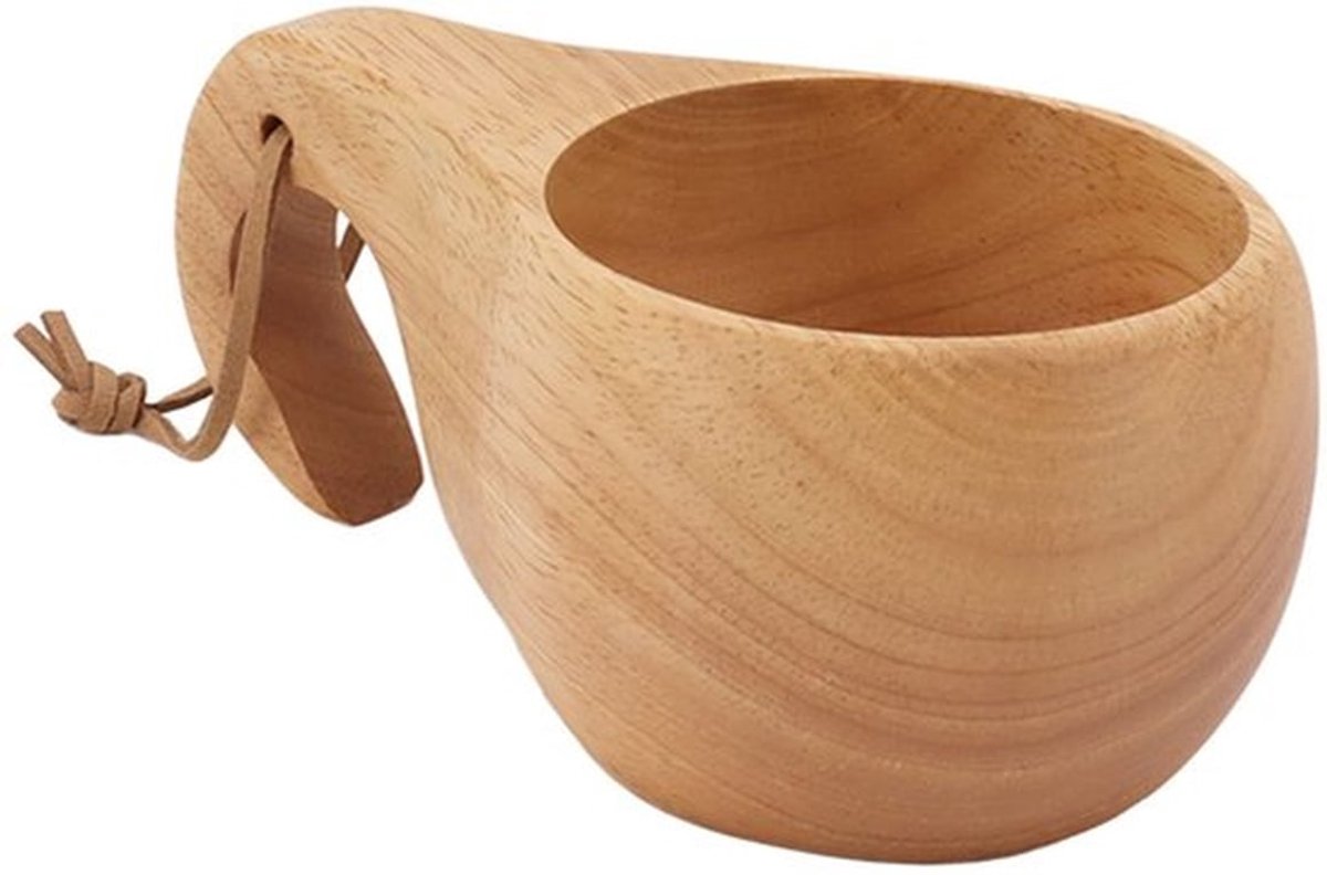 Houten beker Kuksa Cup, draagbare houten kampeermok voor buiten in Scandinavische stijl, handgepolijst houten drinkbeker met handvat voor koffie, thee en melk