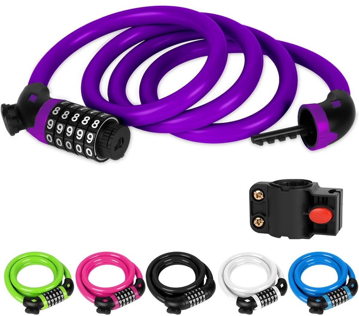 Fiets Combinatieslot met 5 Cijfers - 1.2m x 12mm Kabel - Resettable Wachtwoord - Voor Fiets, Scooter en Motor