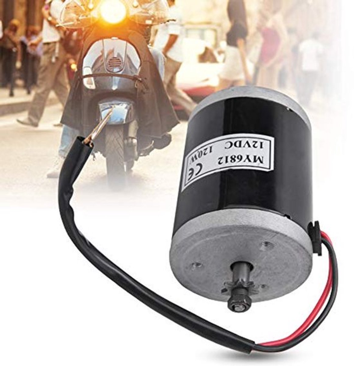 Geborstelde elektromotor, 12 V gelijkstroommotor, My6812 kleine borstelmotor met hoge snelheid, 12 V, 120 W, met accessoires voor elektrische scooter, riemschijf