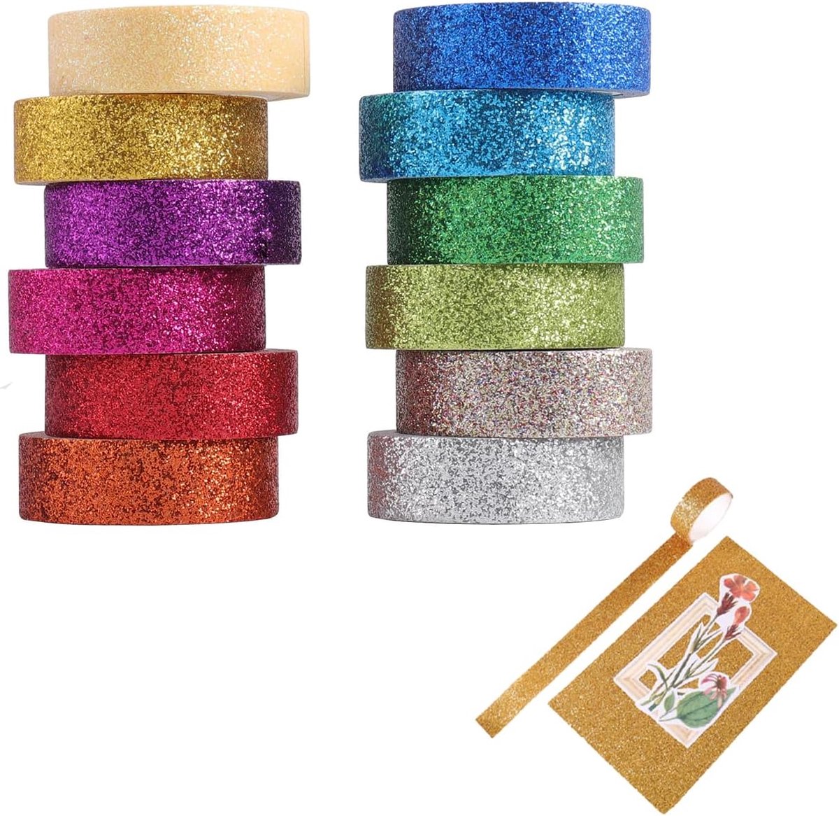 Glitter plakband 12 stuks - knutseltape - veelzijdig gebruik - ideaal voor decoratie - ShopVlot