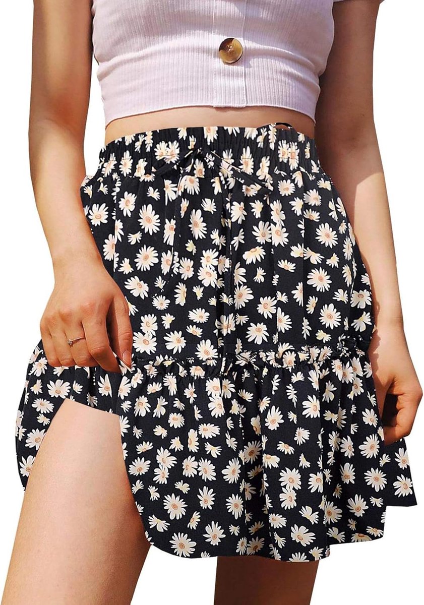 Boho zomerrok dames S - elastische hoge taille - plooien en volant - perfect voor vakanties - ShopVlot