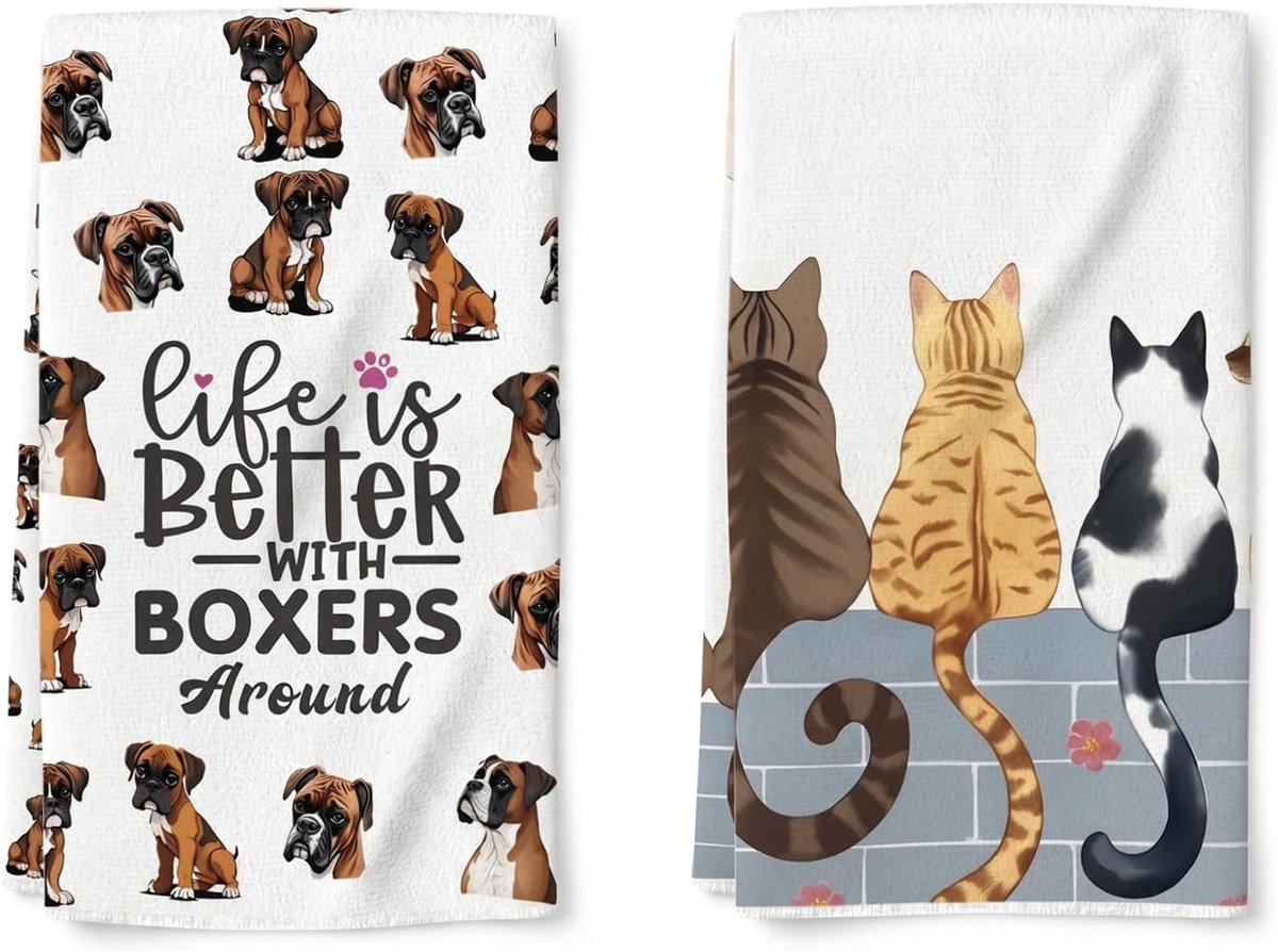 theedoeken 40 x 60 cm - katoenen keukendoeken - grappige katten en honden - absorberend en onderhoudsvriendelijk - ShopVlot