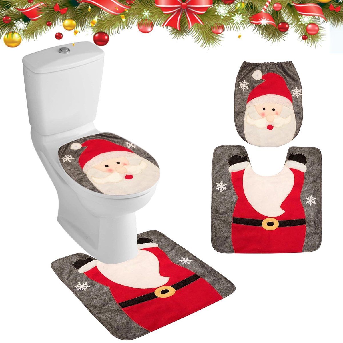 Solidchoice - Kerst Toiletbril Cover Set met Mat