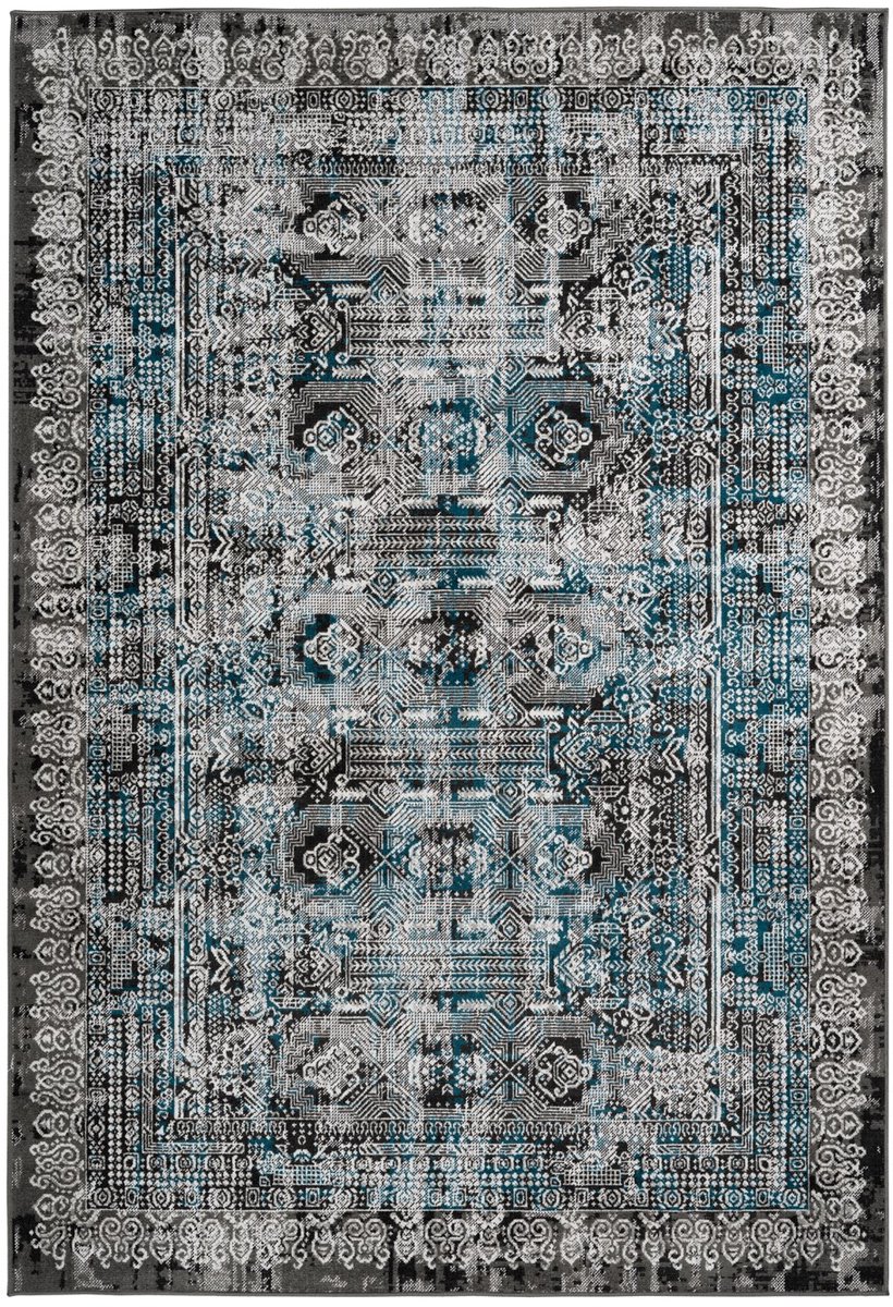 Padiro laagpolig vloerkleed 200 x 290 cm - blauw - vintage oosters design - geschikt voor vloerverwarming - van polypropyleen