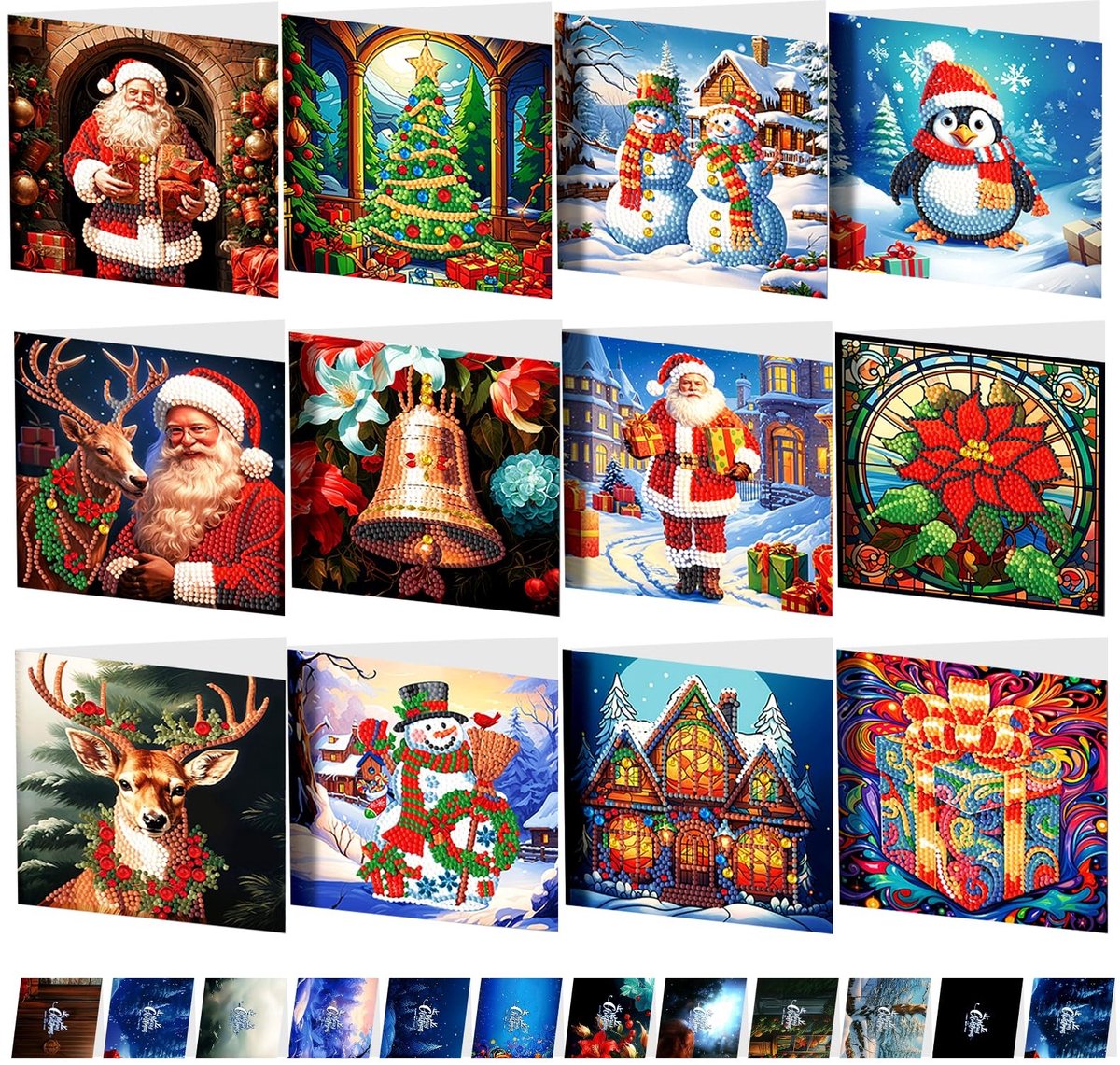 Solidchoice - 12 Stuks DIY Kerstkaarten met Diamantkunst en Enveloppen