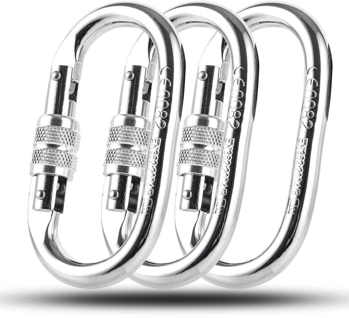 Solidchoice - Set van 3 Grote Carabiners met Schroefsluiting voor Buitenactiviteiten
