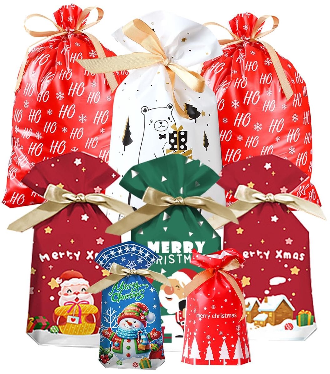 Solidchoice - 34 Stuks Kerst Geschenkzakjes met Trekkoord