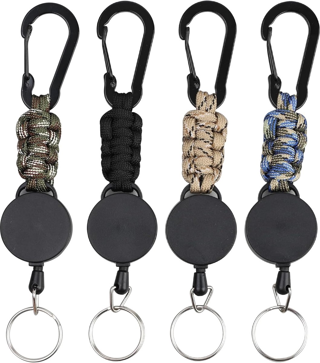 Uittrekbare sleutelhanger 45 cm - 4 stuks met stalen kabel - handige karabijnhaak - ideaal voor sleutels - ShopVlot