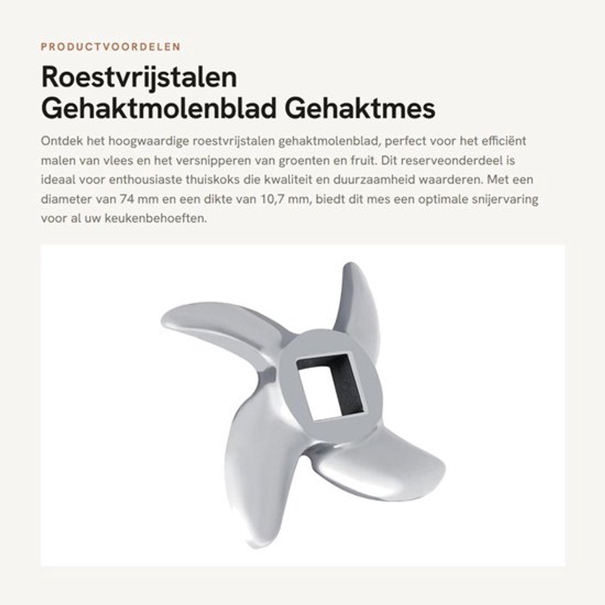 Gehaktmolenblad Roestvrij Staal - Reserveonderdeel Vleesmolen - Kruisvormig Snijblad - Diameter 74 mm - Dikte 10,7 mm - Veilig voor Voedsel - Vleesmolenmes