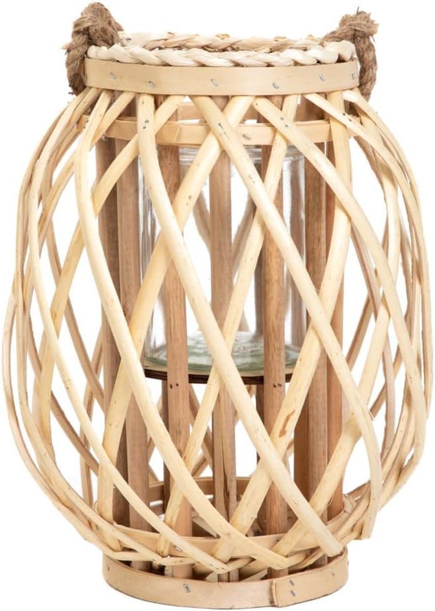 Lantaarn hoog 30 cm - gevlochten natuur - sfeervol licht - perfect voor binnen en buiten - ShopVlot