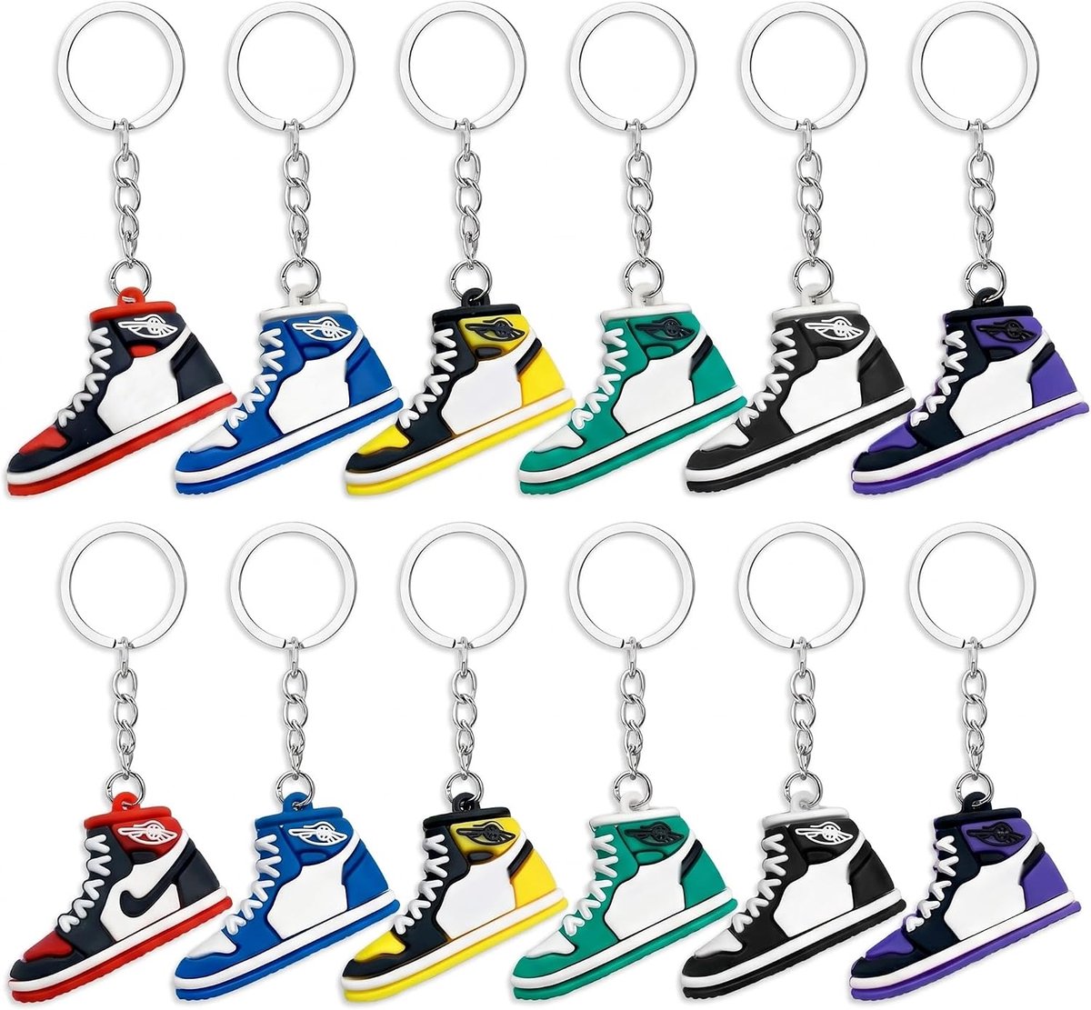 sleutelhangers basketbalschoenen 12 stuks - mini-sleutelhangers pvc-rubber - 6 kleuren - perfect voor kinderen - ShopVlot