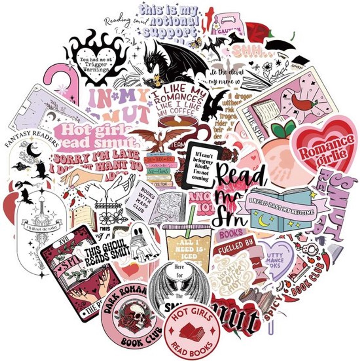 Boekenstickers 52 Stuks - Waterdichte Anime Stickers - Kawaii Leesstickers - Decoratie voor Laptop/Dagboek - Schattige Stickers voor Meisjes - Decoratiestickers
