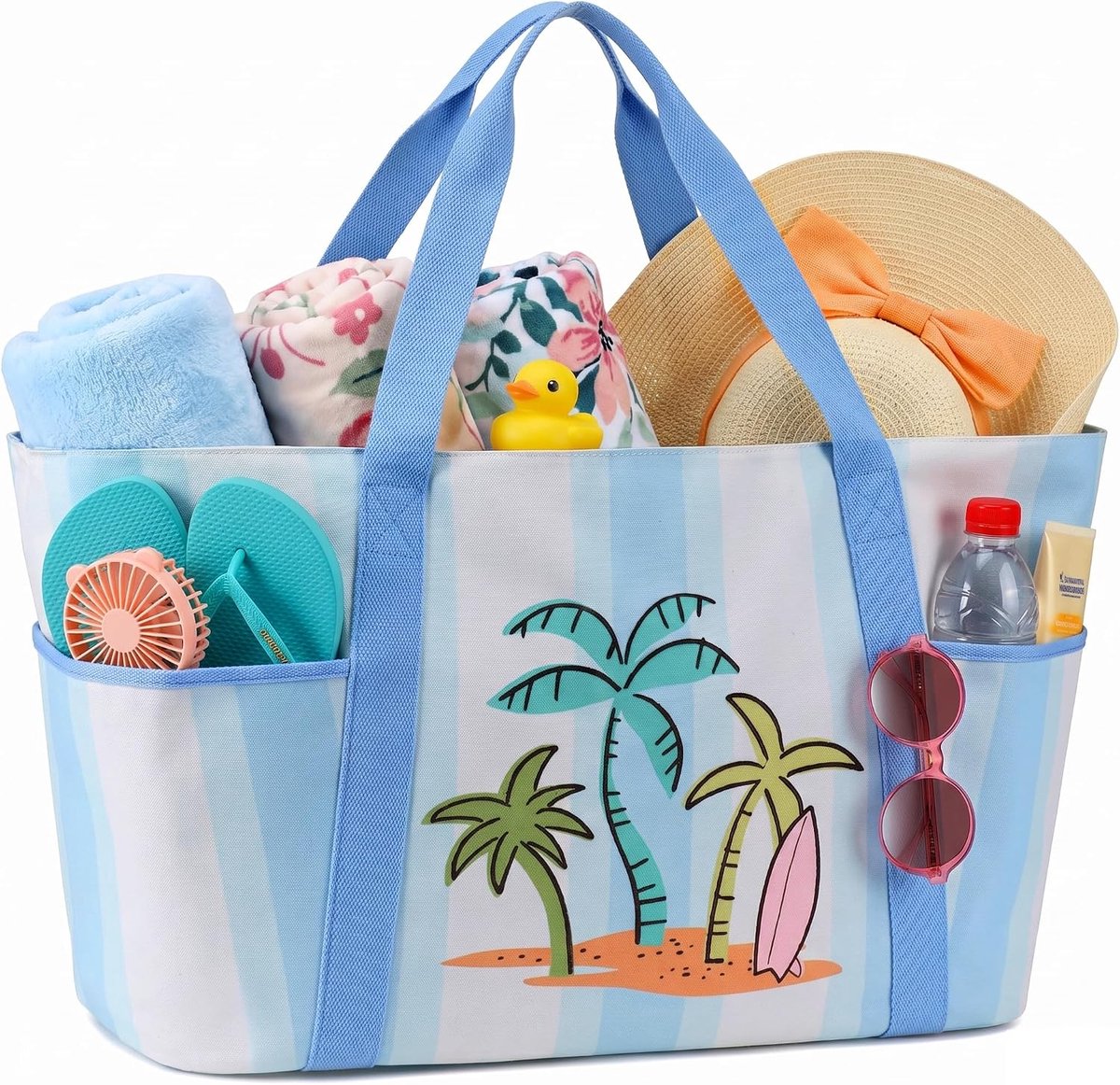 Strandtas XXL met Rits - Canvas Bad Tas Groot - Met Nat Compartment - Ideaal voor Vakantie - ShopVlot