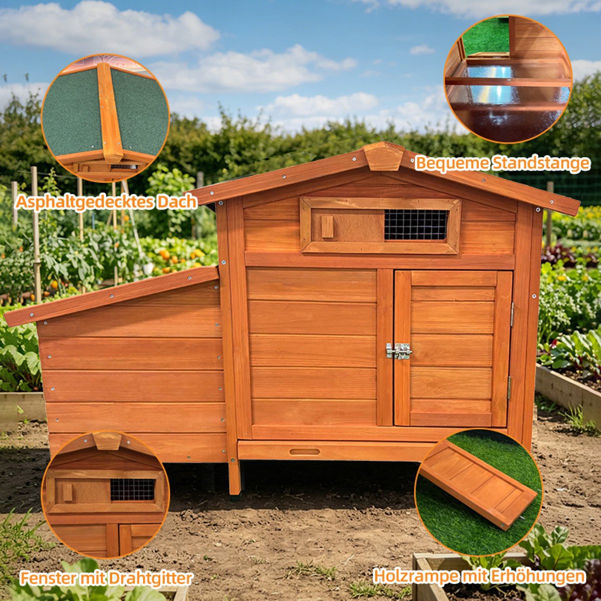 Kippenhok Met Verhoogd Legnest 104x60x71,5 cm - Houten Kippenverblijf Met Stelten En Deur Golden