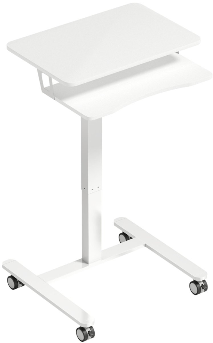 In hoogte verstelbare Bureaustoel Tafel 65x60 cm - Elektrisch Zit-Sta Bureau Met Toetsenbordplateau En Wieltjes Wit