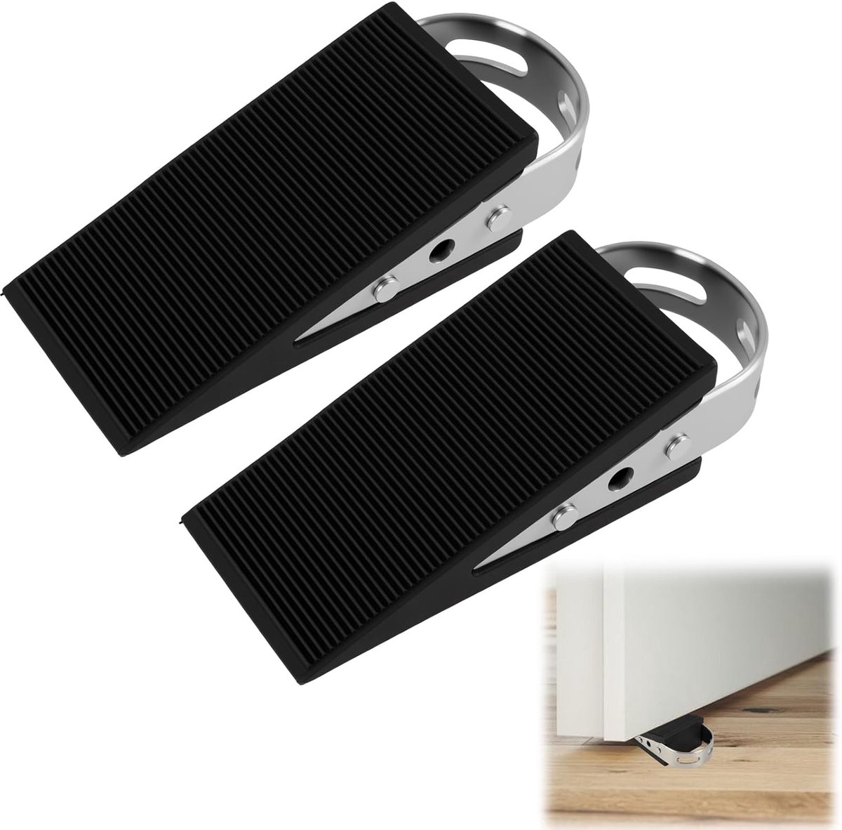 Deurstoppers set van 2 - premium rubber - met RVS handvat - veilig en stabiel - ShopVlot