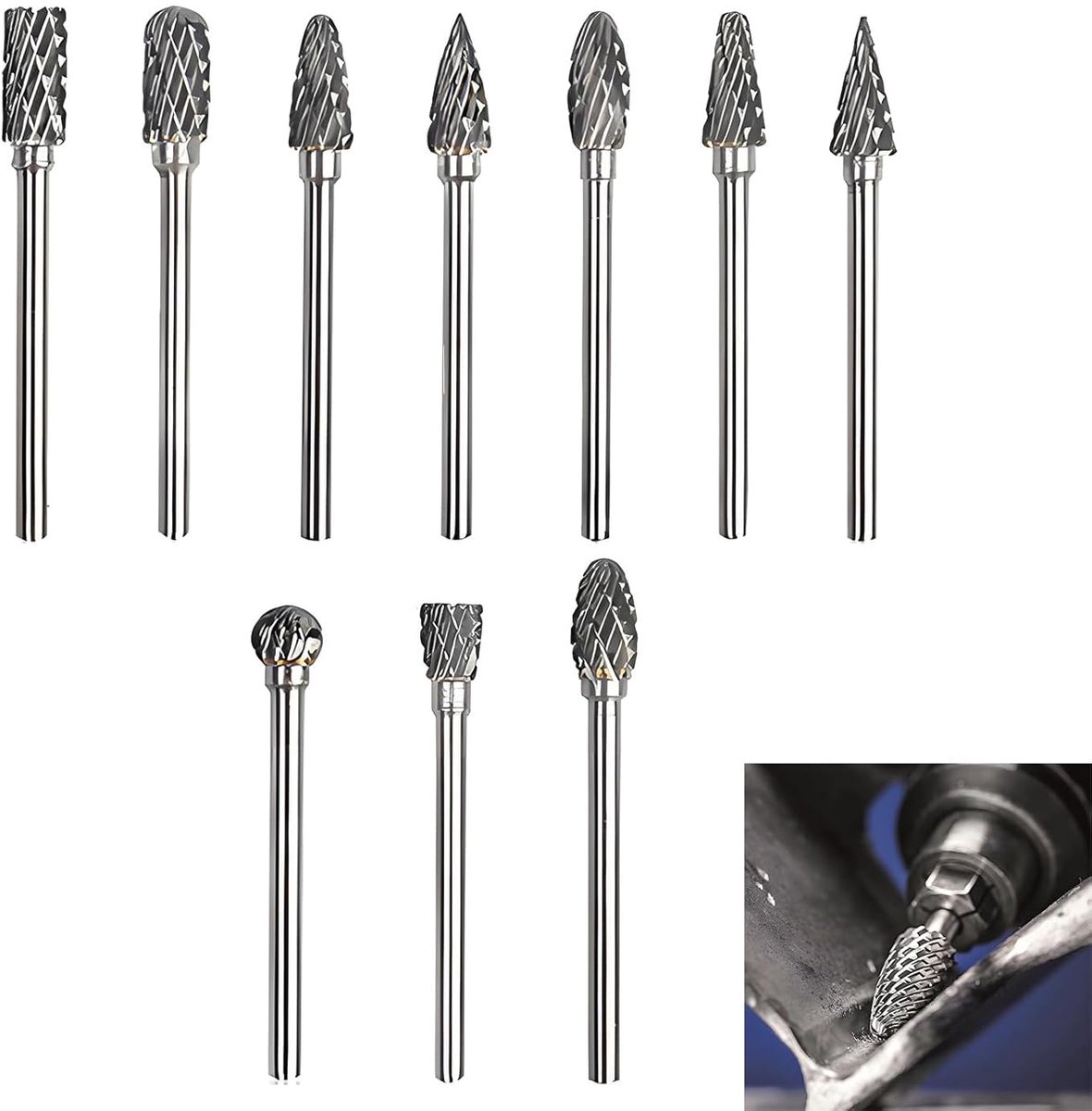 Milling pin set 10 stuks - 1/8" schacht - tungsten carbide - ideaal voor snijden en graveren - ShopVlot