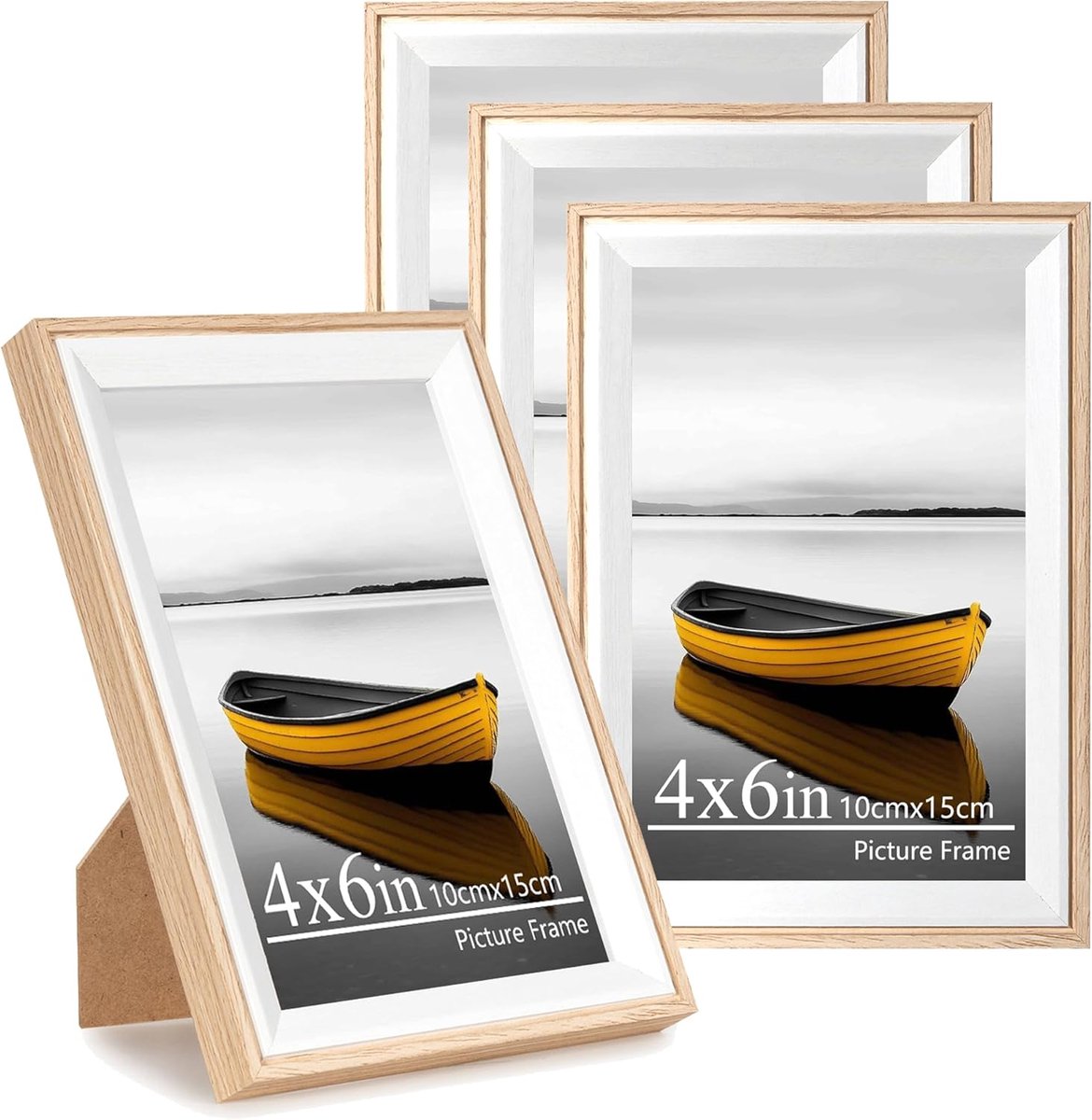 Fotolijst 4x6 Eiken Wit - Acrylglas - Set van 4 - Perfect voor foto's en certificaten - ShopVlot