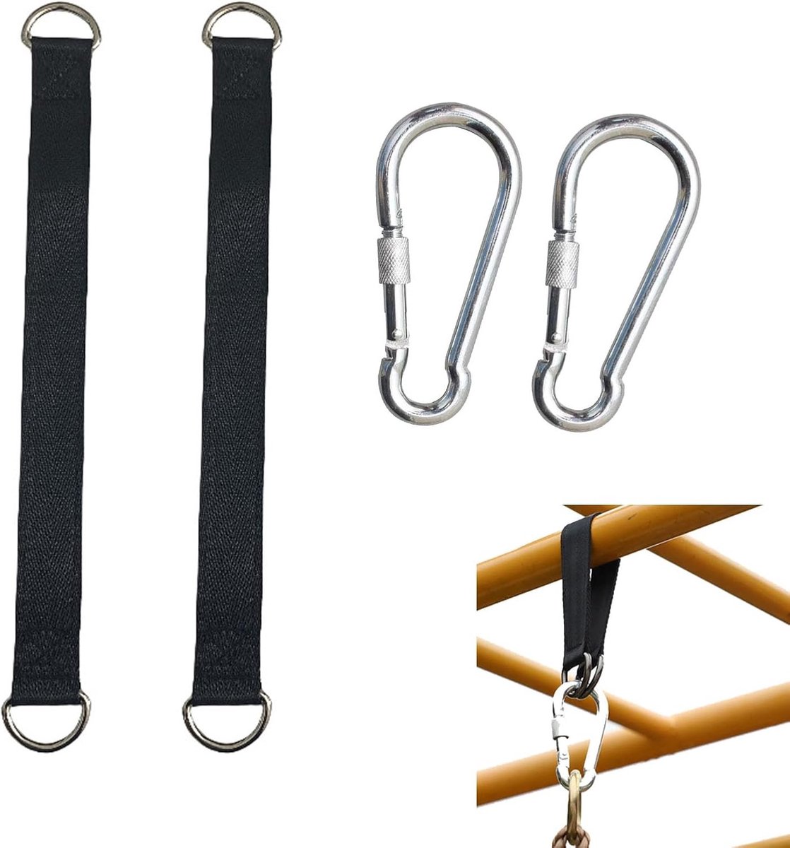 Set van 2 sterke polyester ophangbanden van 100 x 3,2 cm met roestvrijstalen karabiners - weerbestendig en tot 200 kg draagvermogen - ideaal voor tuin, balkon en kamperen