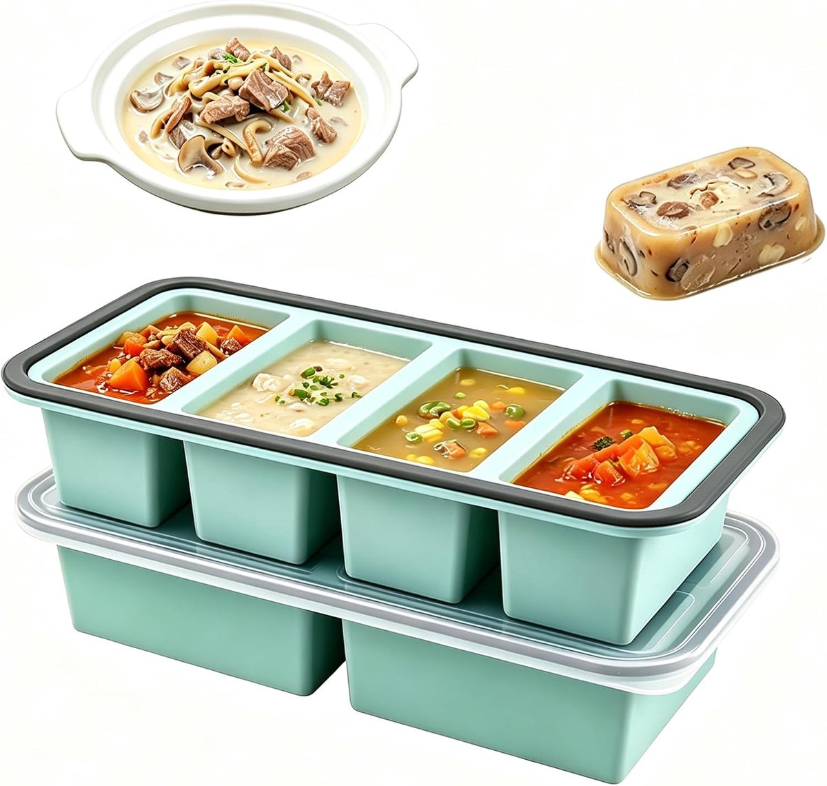 Siliconen vriesvormen 2pcs - extra grote diepvriescontainers met deksel - BPA vrij - perfect voor soep en sauzen - ShopVlot