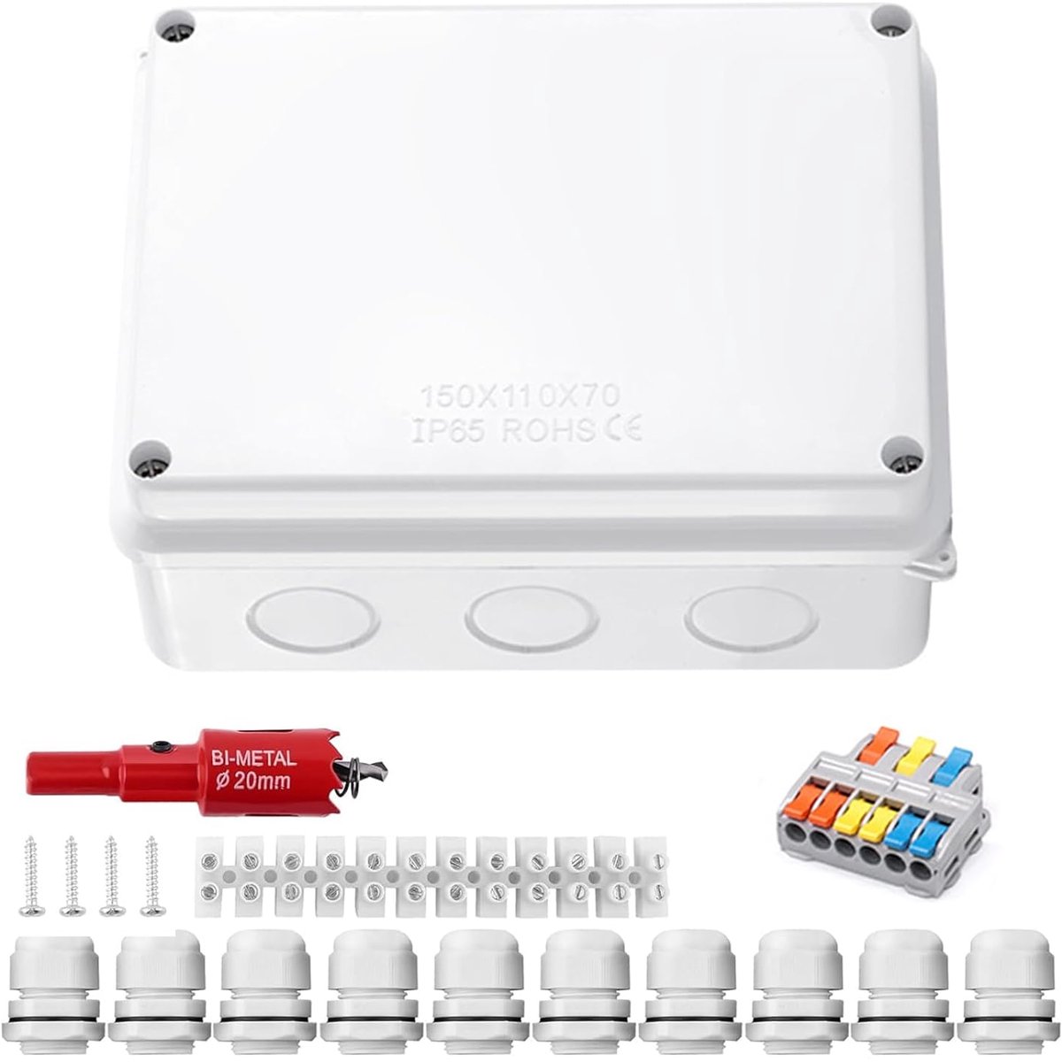 Junction Box 150 x 110 x 70 mm - ABS Materiaal - IP65 Waterdicht - Geschikt voor Buitengebruik - ShopVlot