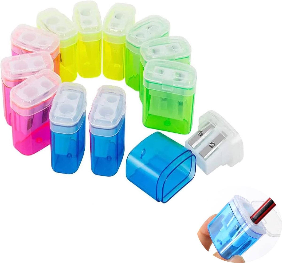 Puntenslijper 12 Stuks - Dubbele Puntenslijper - 4 Kleuren - Veilig voor Kinderen - ShopVlot