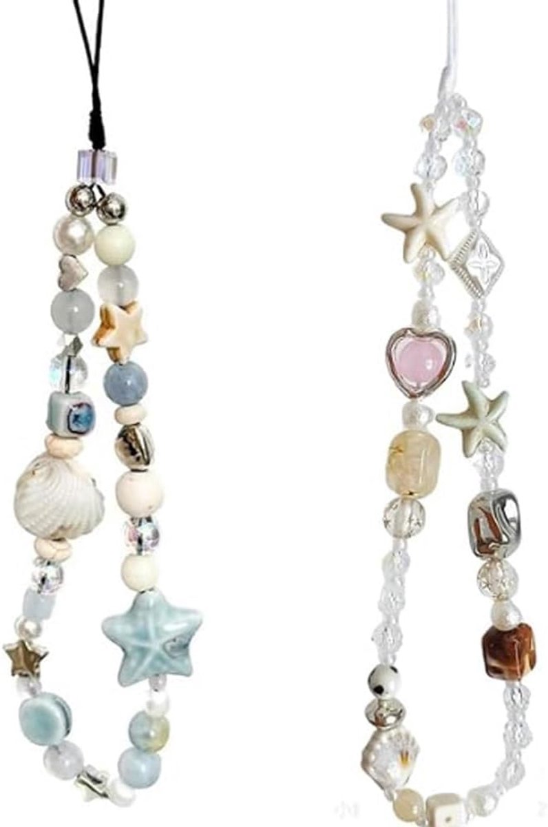 Handykette met schelpen en sterren - trendy telefoonaccessoire - originele strandlook - perfect voor dames en meisjes - ShopVlot