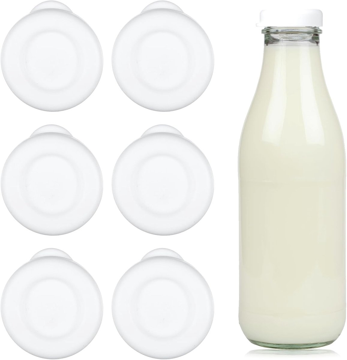 Zes silicone deksels voor glazen melkflessen - Herbruikbare sluitingen voor jam en andere dranken