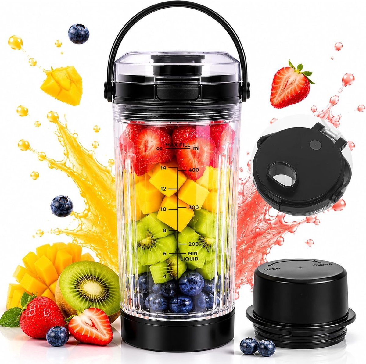 Reservebeker mengbeker 530 ml - vervangingsdeksel met draaggreep - compatibel met N-i-n-j-a Blast mixer - ShopVlot
