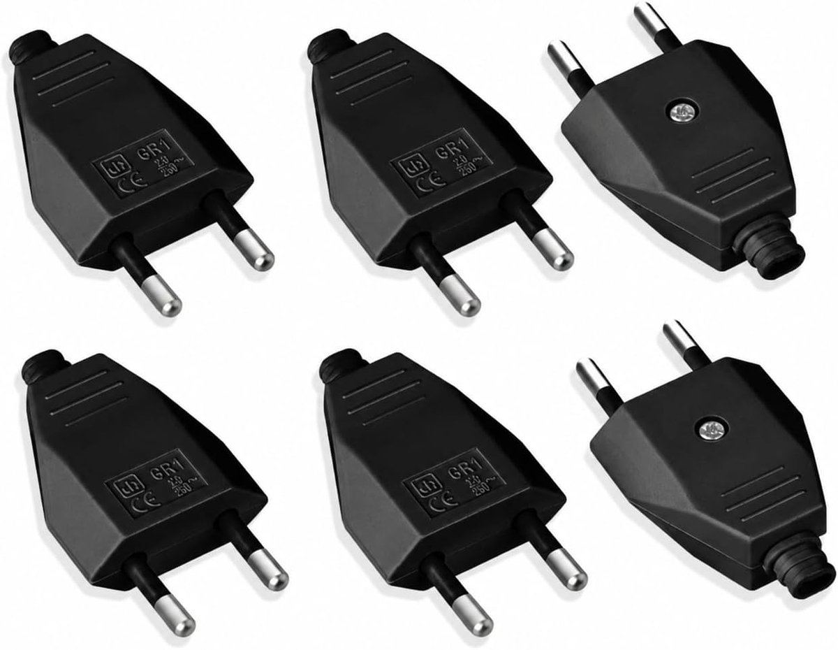 Euro plug flat 250 V - pack van 6 - 2-polig - betrouwbare aansluiting voor huishoudelijke apparaten - ShopVlot