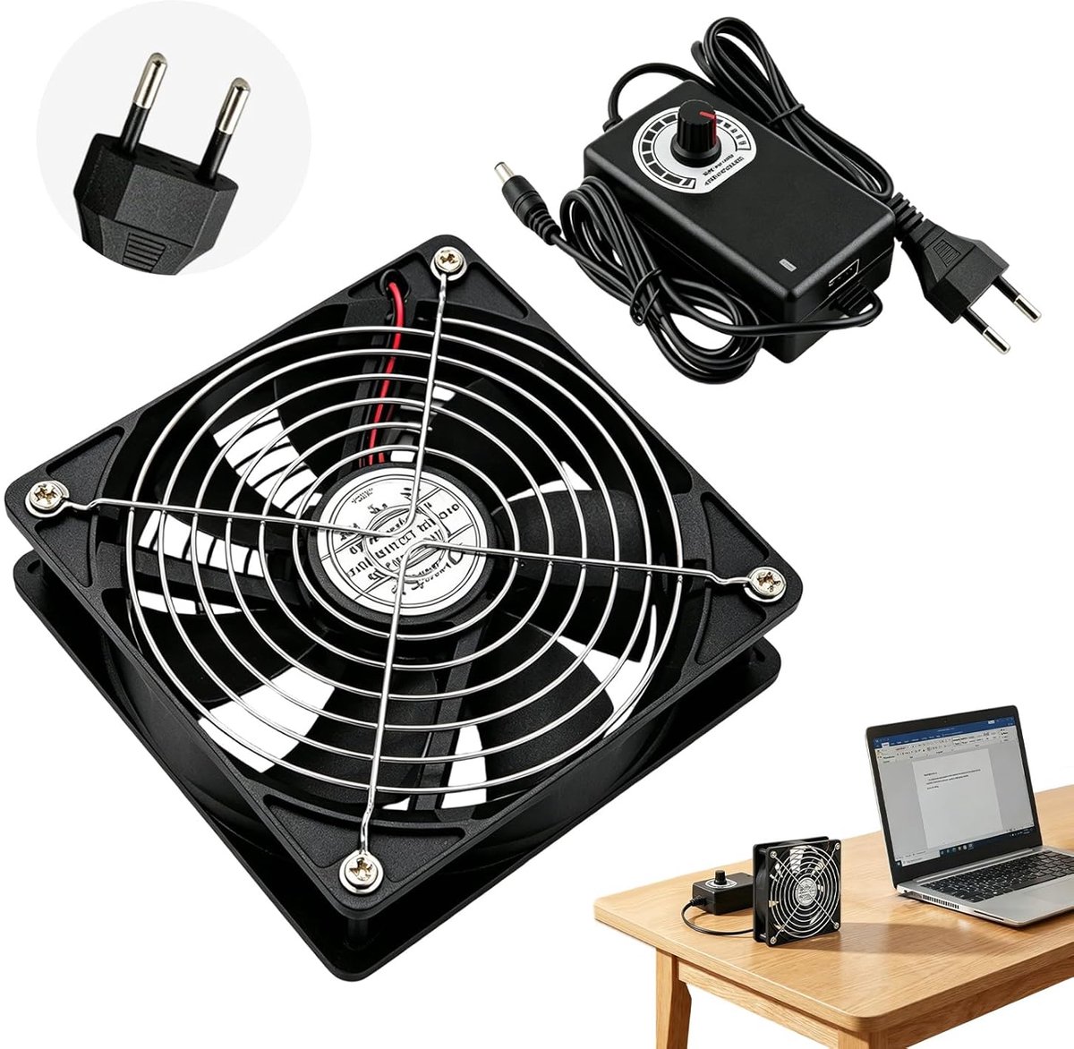 Ventilator 120 mm - 12 V Brushless - Met metalen beschermgrille - Verstelbare snelheid voor computers en servers - ShopVlot