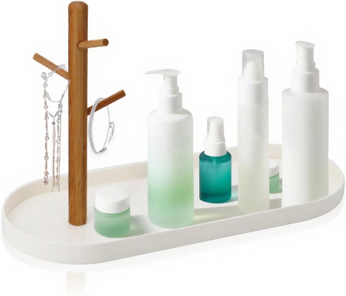 Sleutelhanger met 3 haken - witte basis - houten rek voor sleutels en sieraden - ruimtebesparend - ShopVlot