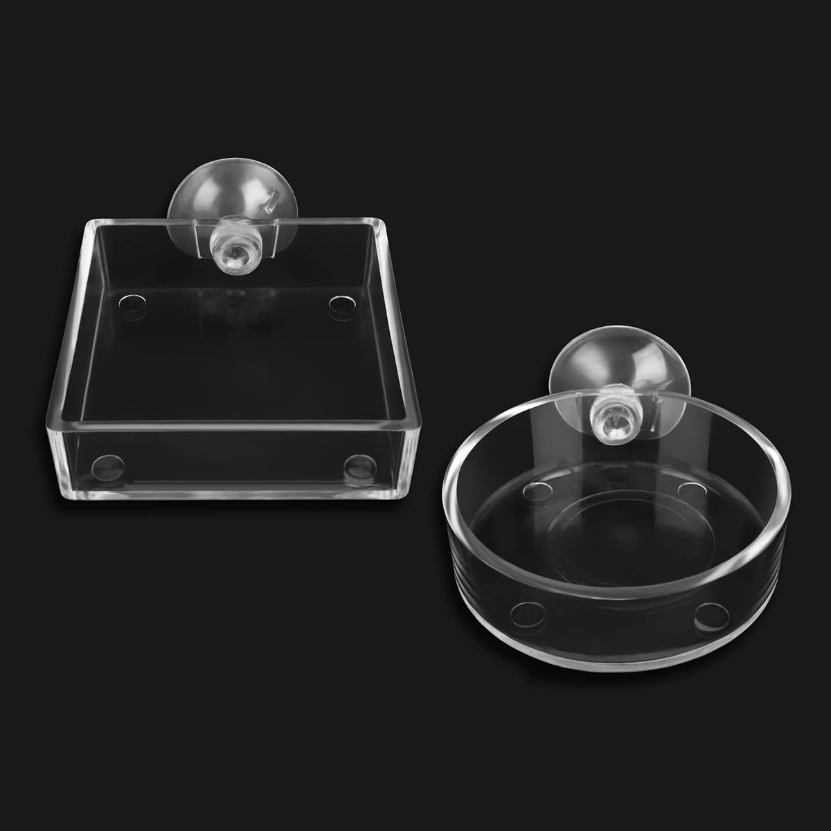 Aquarium voederkom set - 2 stuks, ronde en vierkante glazen schalen - met zuignappen - ShopVlot