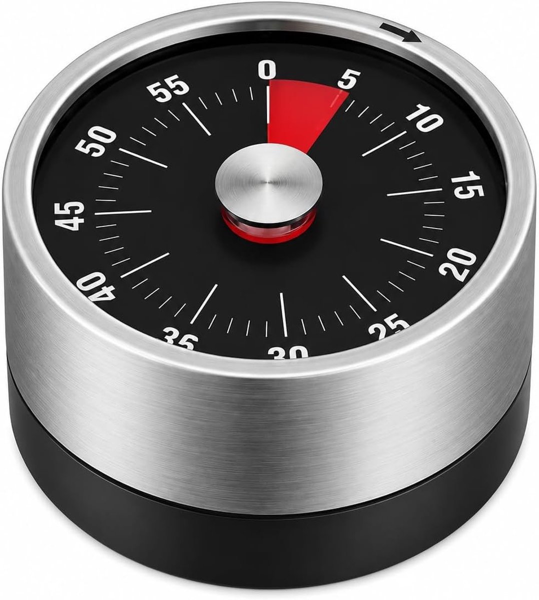 Keukentimer - Zwart - Mechanisch - Roestvrij Staal - Voor Koken en Studeren