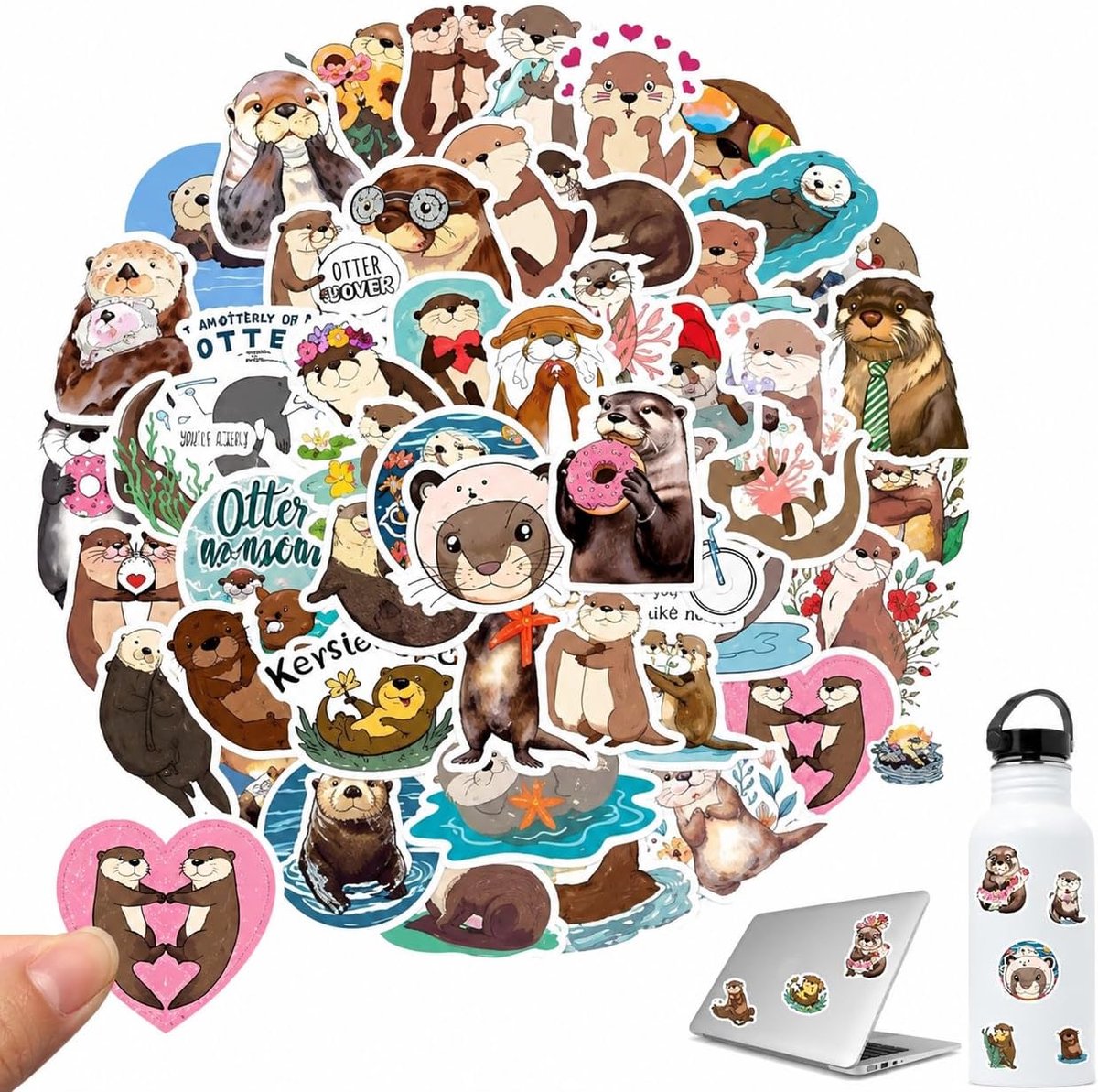 Waterdichte vinylstickers - 100 stuks - retro otter ontwerpen - perfect voor waterflessen en notitieboeken - ShopVlot